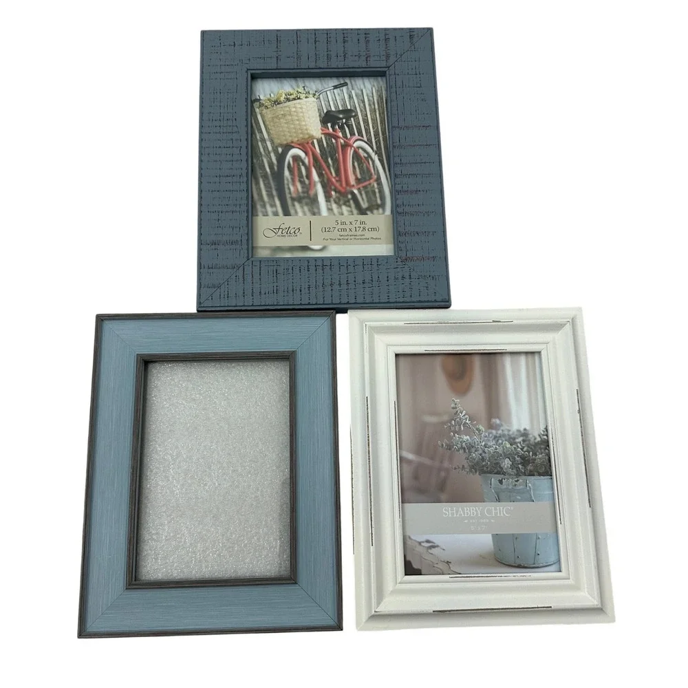 Fetco Shabby Chic 5x7 Picture Frames Set of 3 Blue White Rustic Farmhouse Decor